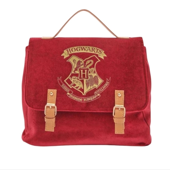 Harry Potter Hogwarts Velvet Backpack Burgundy Gold Crest | New Without Tags - Picture 2 of 6
